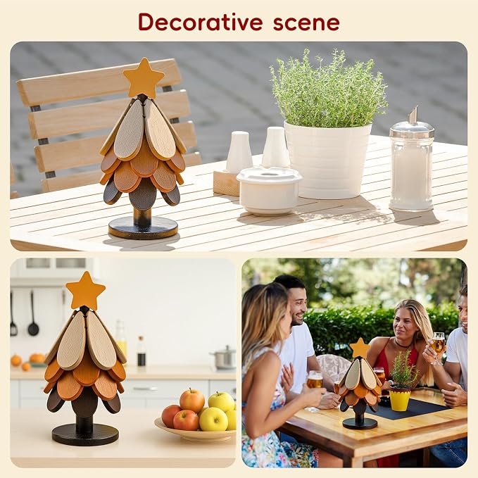 Wooden Trivets for Hot Dishes, Wooden Trivet Tree Set, Natural Tree Trivet Set - Foldable Wood Coasters for Hot Pots Pans Bowls Teapots Cups, Kitchen Countertop Decor & Housewarming Gifts