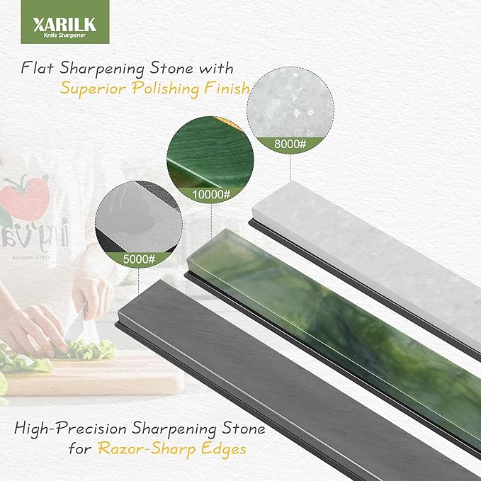 Premium Knife Sharpening Stones Set – 5000 Grit Black Stone, 8000 Grit White Natural Stone, 10000 Grit Green Natural Stone – Compatible with XARILK Sharpening Systems