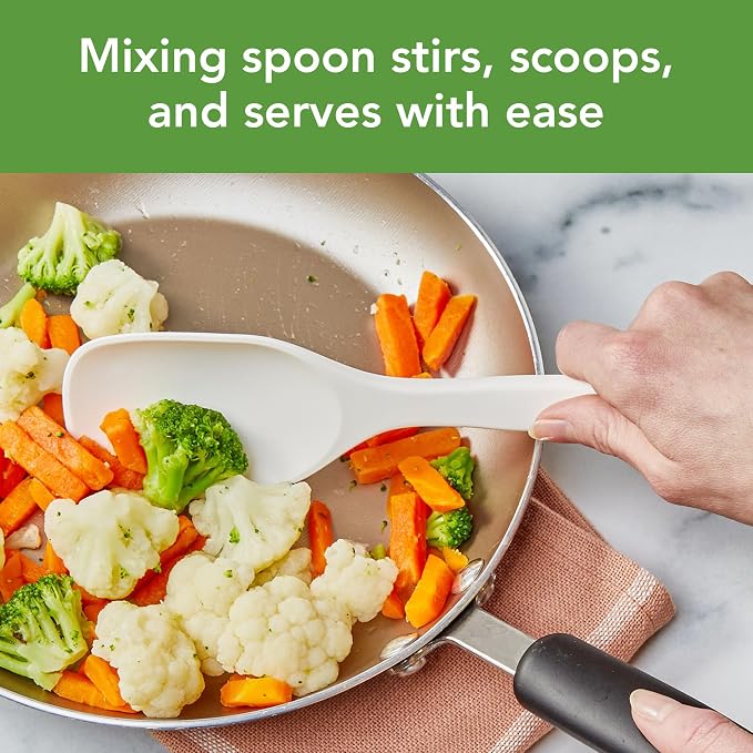 Tovolo Elements Silicone Spoon Set of 2 Mixing and Slotted Spoon Bundle for Non Stick Cooking Mixing Serving, Dishwasher Safe Heat Resistant Slotted Spoon and Mixing Serving Spoon, Buttercream
