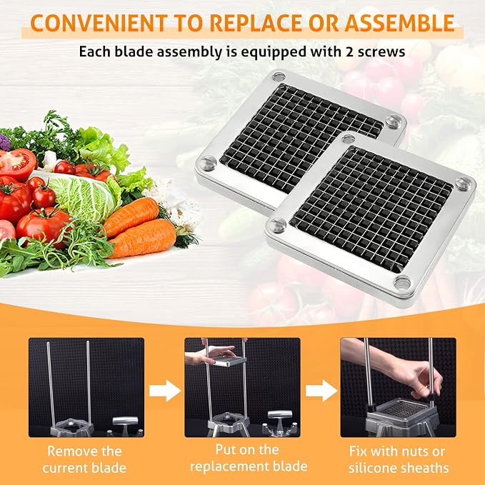 WICHEMI Replacement Chopper Blade 1/4" Blade Commercial Vegetable Chopper Stainless Steel Onion Chopper Dicer Blades and Pusher Block for Tomato Dicer French Fry Cutter (2 Pack)