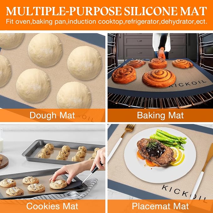 Silicone Baking Mat 2 Pack - Food Safe Non Stick Reusable Baking Sheets Pan Liner for Oven Half Sheet Like Reusable Parchment Paper - Silicone Induction Cooktop Protector Mats for Cookies