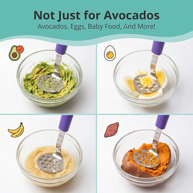 Mini Avocado Masher, Small Potato masher. Heavy Duty, Kitchen Utensil. Stainless Steel, Tiny Masher, Compact Mini smasher for Avocado - Effortless Guacamole Preparation, Dishwasher Safe (Plum Purple)