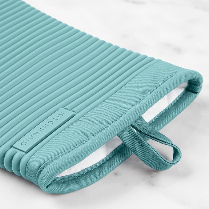 KITCHENAID Ribbed Soft Silicone Oven Mitt 2-Pack Set, 7.5"x13", Mineral Water Aqua