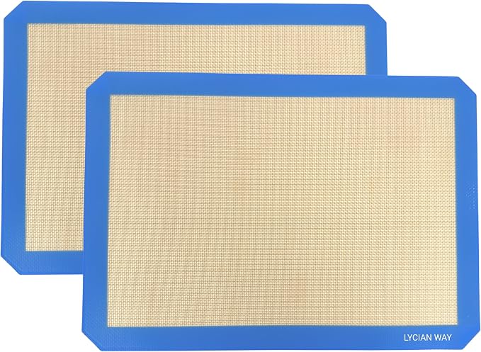 Silicone Baking Mats Set of 2, Half Sheet Nonstick Reusable Extra Thick Baking Sheet Liners for Cookies, Macarons, Bread, Pizza, Pastry, Blue