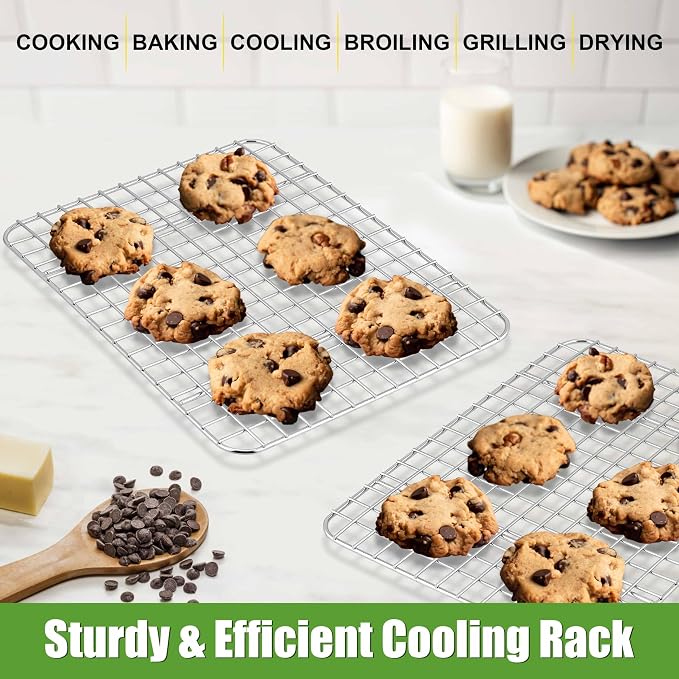 Homikit 8.7"x6.3" Stainless Steel Mini Cooling Rack Set Fit 9x7 Sheet Pan | 2 Pack Small Baking Bacon Racks, Wire Oven Rack for Cookie Bread Pizza, Metal Grilling Grids, Rust Free, Dishwasher Safe
