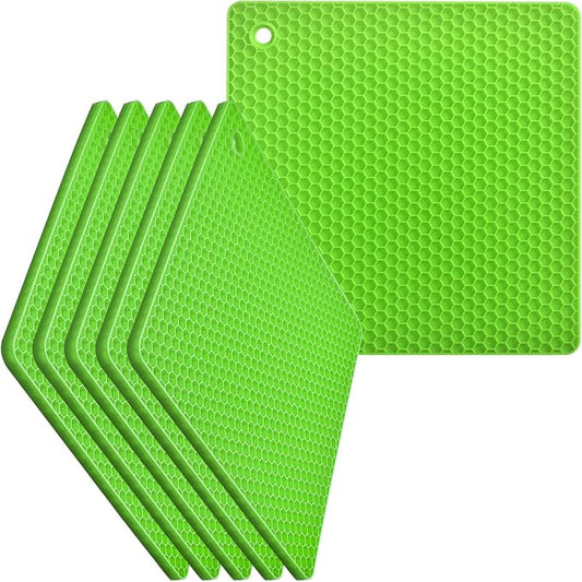 homEdge Silicone Square Trivets Mat, 6 Packs Multipurpose Non Slip Heat Resistant Pot Holder-Green