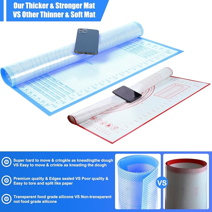 Silicone Pastry Mat 36x24 Inch Extra Large Baking Mat with Measurements, Nonstick Kitchen Counter Mats for Dough, Pastry, Dough Rolling, Kneading Board, Pie Crust, Fondant, Bread, Pasta, Pizza