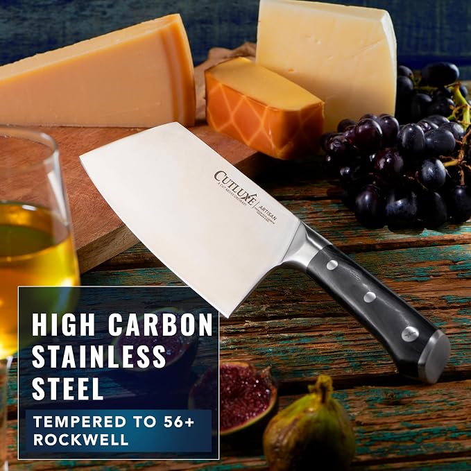 Cutluxe Meat Cleaver Knife - 7" Heavy Cleaver Butcher Knife, Razor Sharp German Steel Blade, Full Tang, Ergonomic Handle Design – Artisan Series