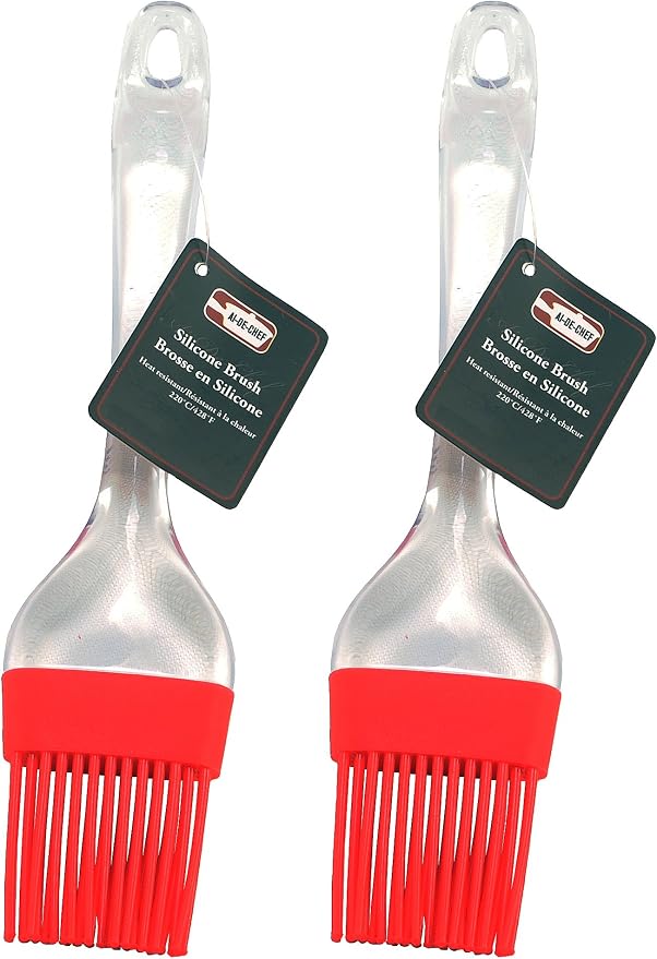 Red 8.75" Silicone Basting Brush, Pastry Brush, BBQ Brush, Dishwasher Safe - Soft and Flexible Bristles, Heat Resistant up to 428ºF. By Ai-De-Chef (2-Pack, 8.75" Brush)