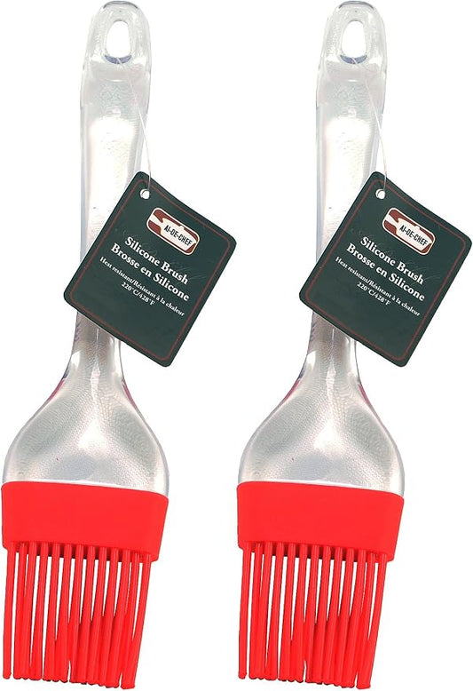 Red 8.75" Silicone Basting Brush, Pastry Brush, BBQ Brush, Dishwasher Safe - Soft and Flexible Bristles, Heat Resistant up to 428ºF. By Ai-De-Chef (2-Pack, 8.75" Brush)