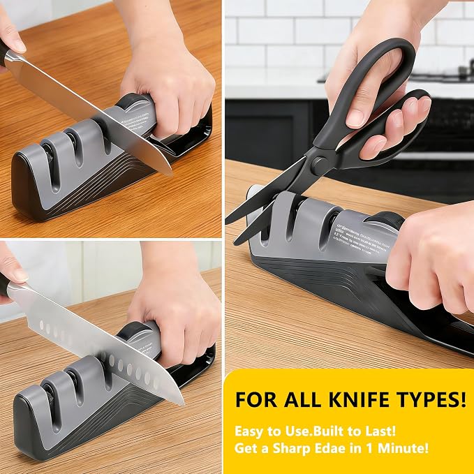 Knife Sharpener, 5 Adjustable Angle, 3 in 1 Professional Chef's Kitchen Knife Accessories, Kitchen Blade & Scissors Sharpening Tool, Versatile Manual Knife Sharpener, Easy to Use, for Kitchen Knife