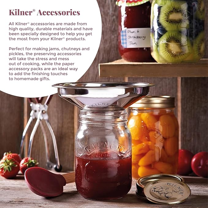 Kilner Stainless Steel Easy Fill Funnel, Compatible with Various Jam Jars, Mess-free and Dishwasher Safe