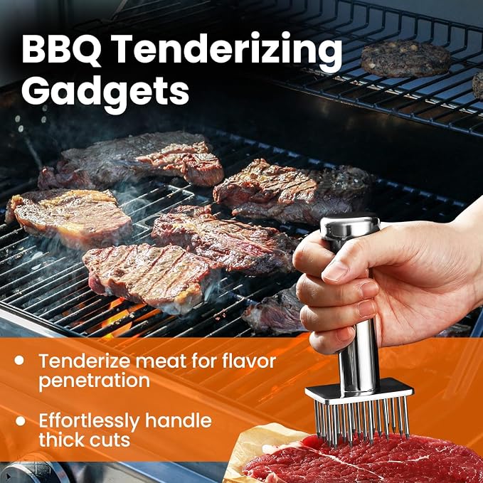 304 Stainless Steel Meat Tenderizer Tool with 18 Sharp Needles, Solid Needle Meat Tenderizer One-Piece Design, BBQ Marinade Gadgets for Steak, Beef, Chicken, Pork, Dishwasher Safe