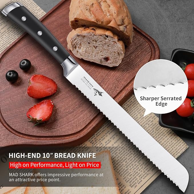 MAD SHARK Bread Knife, Sourdough Bread Knives, Bread Cutter Razor Sharp Edge for Efficient Slicing Sourdough, Bagels, Cake Cutter,8 Inch Serrated Knife