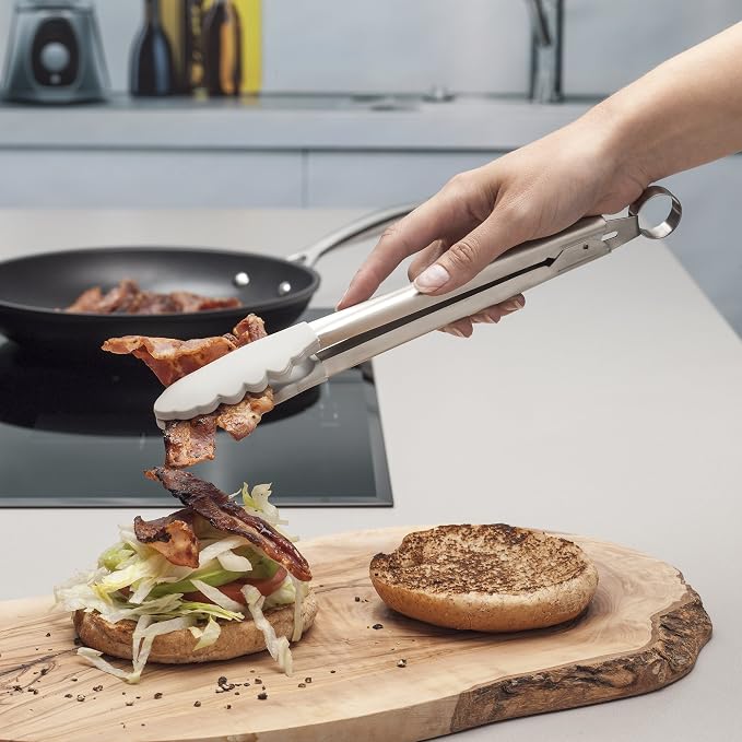 Zeal Silicone Non-Stick Kitchen Tongs with Stainless Steel Handle (26cm) -French Grey, 26 cm