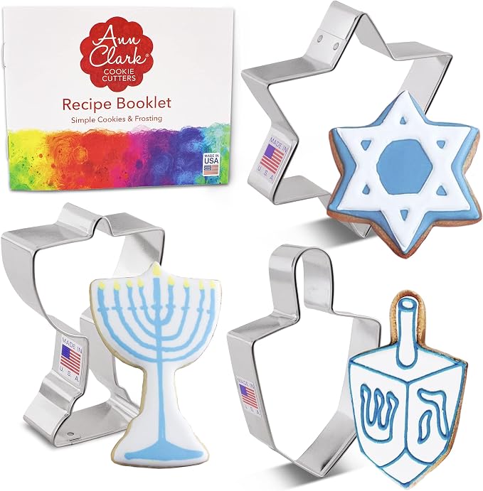 Ann Clark Hanukkah Cookie Cutters 3-Pc. Set, Made in USA, Star of David, Dreidel, and Menorah