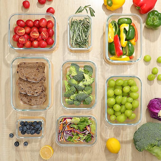 Glass Containers with Bamboo Lids, Meal Prep Glass Food storage Container Set, 5 Pack, Pantry & Kitchen Organizer, Microwave, Oven, Freezer Safe