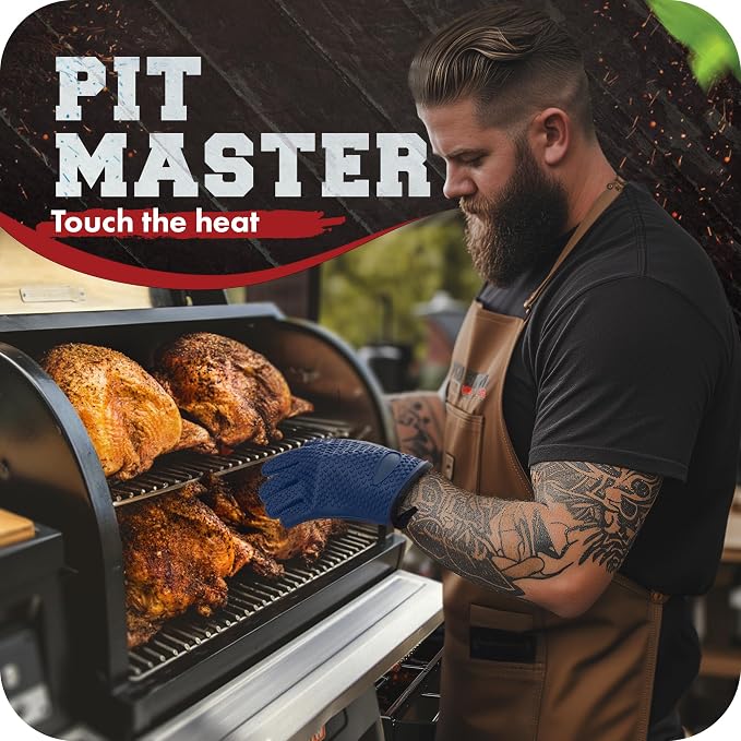 KITCHEN PERFECTION XL Silicone Smoker Oven Gloves-Extreme Heat Resistant BBQ Gloves-Handle Hot Food Right on Your Grill Fryer&Pit|Waterproof Grilling Cooking Baking Mitts|Superior Value Set+3 Bonuses