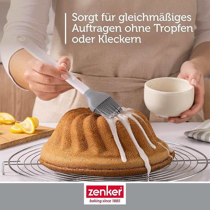 Zenker Pure Elegance Pastry Brush, Made of Silicone, for Spreading Glazes and Greasing, Heat Resistant up to 230 °C, Dishwasher Safe, Designed in Germany, Grey
