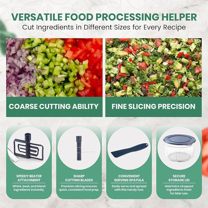 Vivaant Manual Food Processor - 5 Cup (1.2L) Capacity Hand Pull String Garlic Chopper, Manual Food Chopper with Pull Functionality, Pull Chopper and Vegetable Cutter for Effortless Cooking