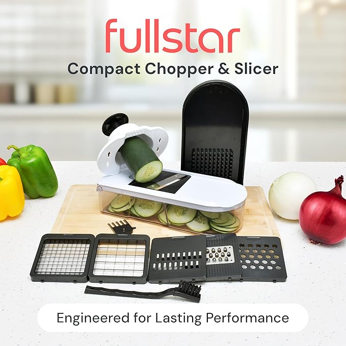 Fullstar Core Vegetable Chopper - Chop and Slice Lid - Food Chopper with Container, Veggie Chopper, Fruit Slicer, Onion Dicer - Meal Prep Essential - Kitchen Gadgets and Gifts (6-in-1, Full White)