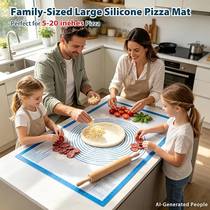 XXL-Large Pastry Mat For Rolling Dough: 36 X 24 Inch Silicone Baking Mat | Oversized Workspace Fits 20" Pizza & Roll 4 Pie Crusts at Once - Homemade Baker To Roll out Kneading Bread/Sourdough (Blue)