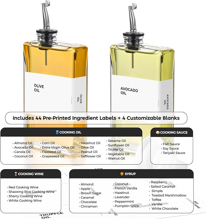 Glass Oil Dispenser for Kitchen, Olive Oil Dispenser Bottle, 2 Pack, Silver