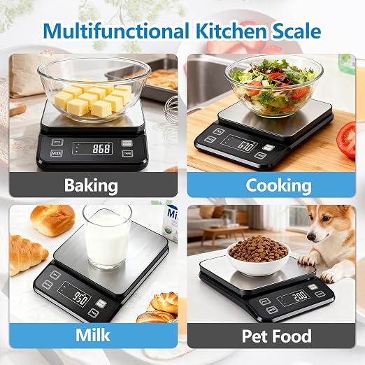 IPX7 Waterproof Food Scale 0.1g Precision Kitchen Scale, 5kg/11lb Digital Food Scale USB Rechargeable, Backlight Gram Scale Stainless Steel & Washable Digital Scale for Cooking, Baking,Weight Loss