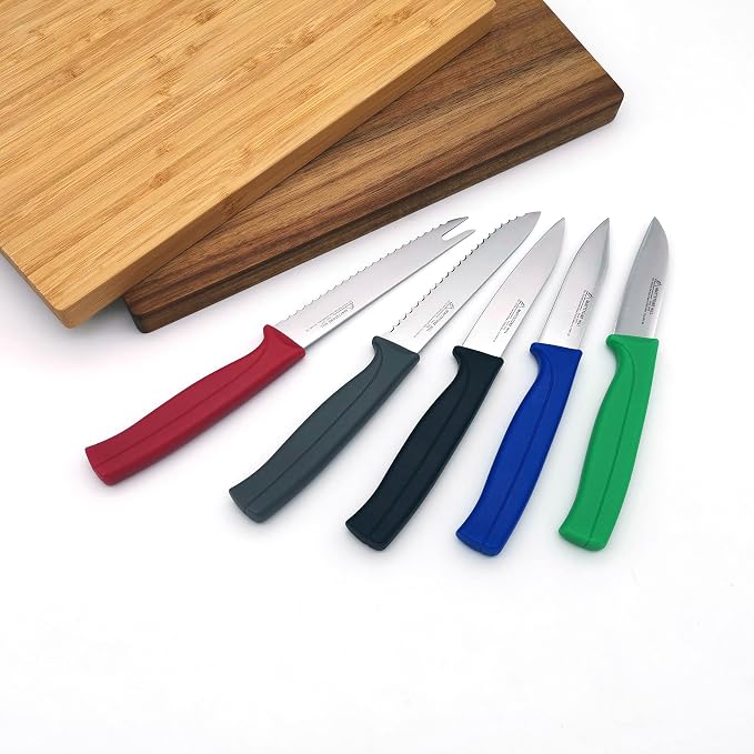 Paring Knife Set, MATTSTONE HILL Kitchen Prep Knife Set -Peeling Knife, Serrated Tomato Knife, Kitchen Utility Knife, Paring Knife, German Steel, Blue, White, Black, Red