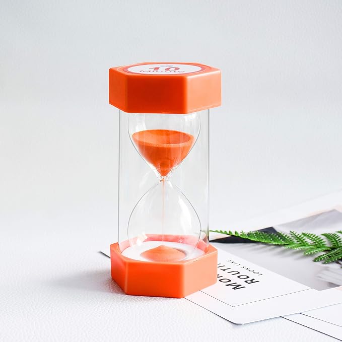 Sand Timer,XINBAOHONG Hourglass Sand Timer 3 Minutes 10 Minutes Timer Clock for Kids Games Classroom Home Office Kitchen Use (Pack of 2) (6.3''X 3.2'', 3 Min(Yellow) and 10 Min(Orange))