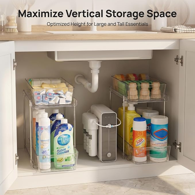 Vtopmart 2 Pack Larger Higher Pull Out Bathroom Under Sink Organizer (M-Higher)
