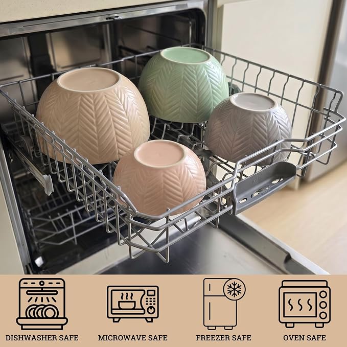 Ceramic Mixing Bowls Set of 4 pcs, Colorful Nesting Bowls 5, 3, 1, 0.5 Qt | Thick, Durable, Scratch Resistant Ceramic, Nesting Set of 4, Dishwasher, Freezer, Microwave, and Oven Safe, Wide Stable Base