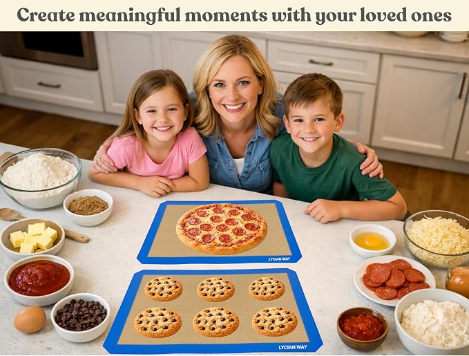 Silicone Baking Mats Set of 2, Half Sheet Nonstick Reusable Extra Thick Baking Sheet Liners for Cookies, Macarons, Bread, Pizza, Pastry, Blue