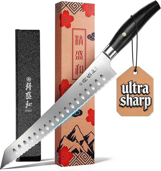 Bread Knife for Homemade Bread,Serrated Blade 10 in with Cover | Offset Handle, Outward-Curved Edge for Clean Even Slices, Slicer Cuts Sourdough, Bagels, Ham, Pineapple, Ideal Gift