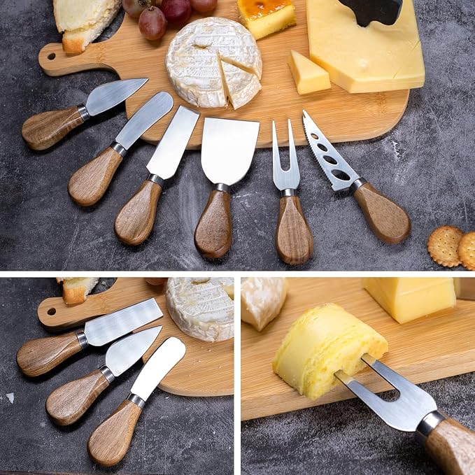 Cheese Knives Set,Stainless Steel Cheese Knife Collection Cheese Slicer Cheese Cutter Cheese Fork,Cheese Spreading Knife Cheese Markers for Charcuterie Boards Accessories Charcuterie Utensils