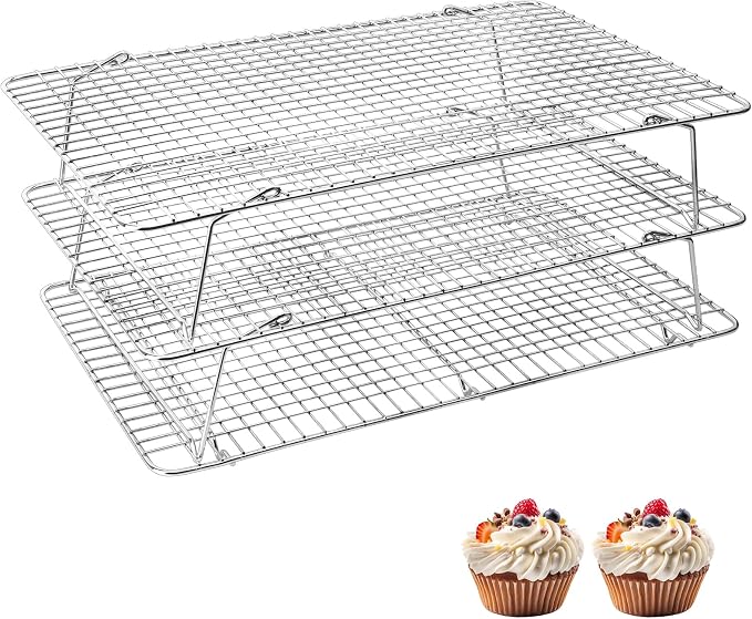 Pleafind 3 PCS Silver Stackable Cooling Rack -16 x 10 Inch Wire Rack, Heavy Duty Stainless Steel Baking Racks, Cooling Racks for Cooking and Baking Cookie Pizza Cake, Oven and Dishwasher Safe