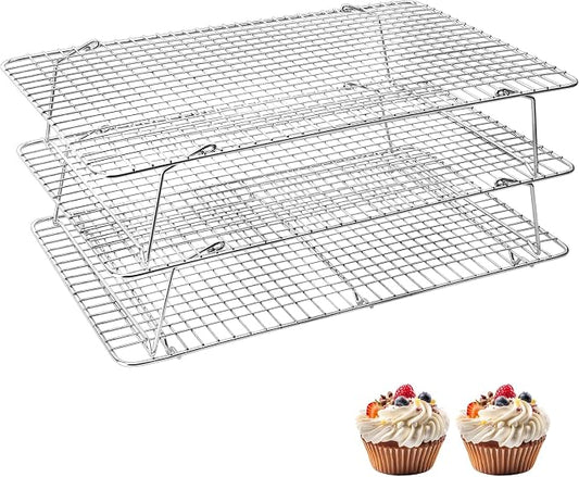 Pleafind 3 PCS Silver Stackable Cooling Rack -16 x 10 Inch Wire Rack, Heavy Duty Stainless Steel Baking Racks, Cooling Racks for Cooking and Baking Cookie Pizza Cake, Oven and Dishwasher Safe