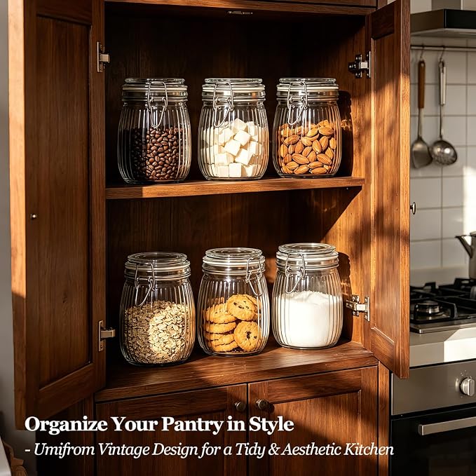 ComSaf Ribbed Glass Mason Jars with Airtight Lids 25 oz 6 Pack Coffee | Flour sugar coffee beans, Fermenting pickling, Farmhouse pantry decor, Kitchen storage, Dry food storage, Sourdough starter