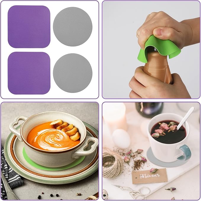 LUTER 4pcs Jar Opener Gripper Pad for Seniors with Weak Hands, Rubber | Multi-function Silicone Bottle Opener Lid Cap Rubber Gripper Pads Kitchen Coasters Gadgets, Grey, Purple