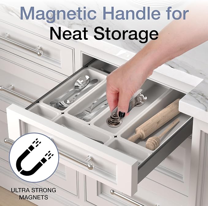 CuttleLab Magnetic Measuring Spoons Set - Stainless Steel, Double Ended, Stackable & Nested Design for Dry and Liquid Ingredients, Ideal for Spice Jars, 9-Piece Set with Leveler (Farmhouse)