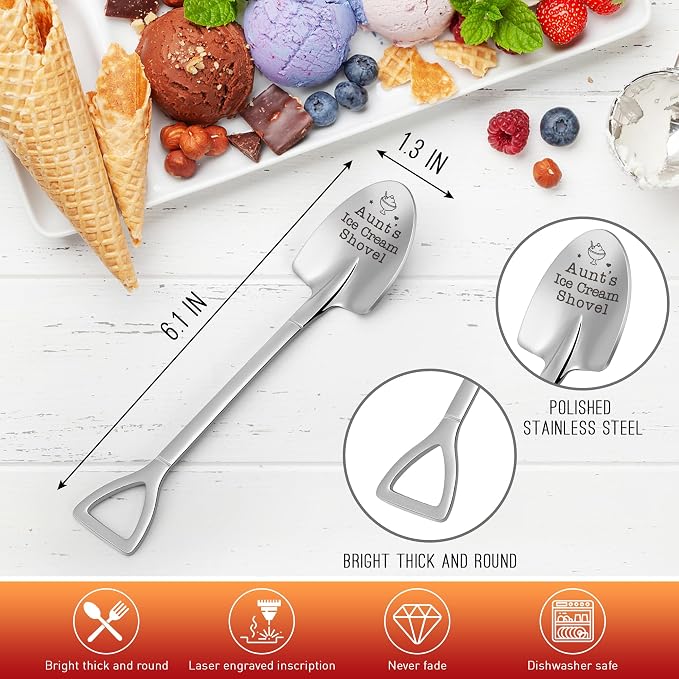 Funny Aunts Ice Cream Shovel Spoon for Best Aunt, Aunt Gifts from Niece Nephew, Christmas Birthday Gifts for Aunt White Elephant, Small Ice Cream Scoop for Aunt's Anniversary Mothers Day Valentines