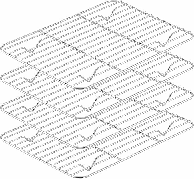 Herogo 4 Pack Small Cooling Racks, 8.6” x 6.3” Cookie Cooling Baking Racks | Stainless Steel, Dishwasher Safe, Fit Toaster Oven Pan, Mini Cookie Cooling Rack for Roasting Grilling