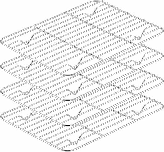 Herogo 4 Pack Small Cooling Racks, 8.6” x 6.3” Cookie Cooling Baking Racks | Stainless Steel, Dishwasher Safe, Fit Toaster Oven Pan, Mini Cookie Cooling Rack for Roasting Grilling