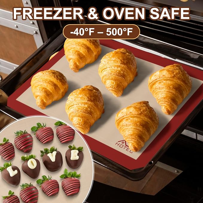HOTEC Silicone Baking Mats 3 Pack – Thickened Non-Stick Reusable Silicone Baking Sheets for Oven – Cookie & Macaron Mats – 2 Half Sheet + 1 Quarter Sheet – BPA-Free, Dishwasher Safe