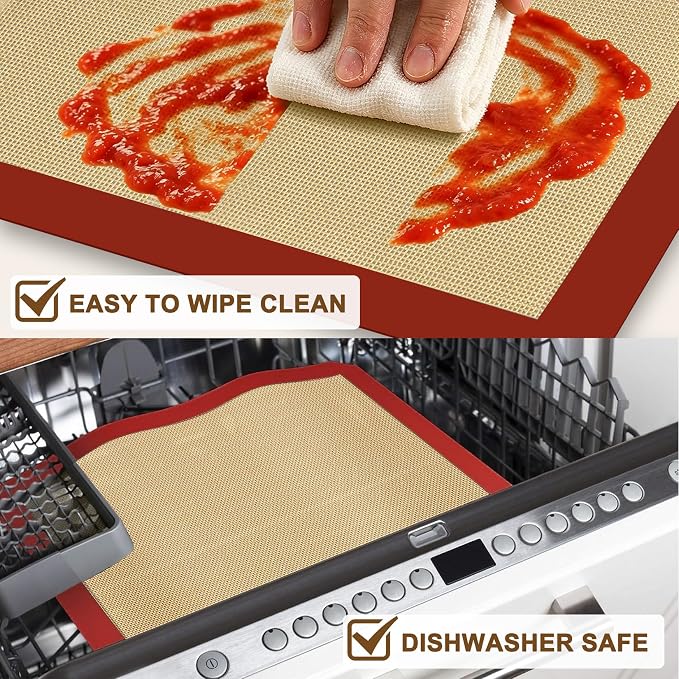Silicone Baking Mat - Half Sheet Baking Mat, Set of 2 | Non-Stick, Heat Resistant, Food Safe, Reusable, Dishwasher Safe, 16.5"x 11.6"