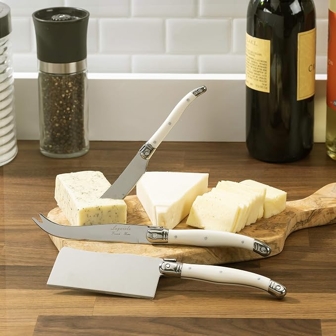 French Home Laguiole Set of 3 Cheese Knives with Ivory Colored Handles
