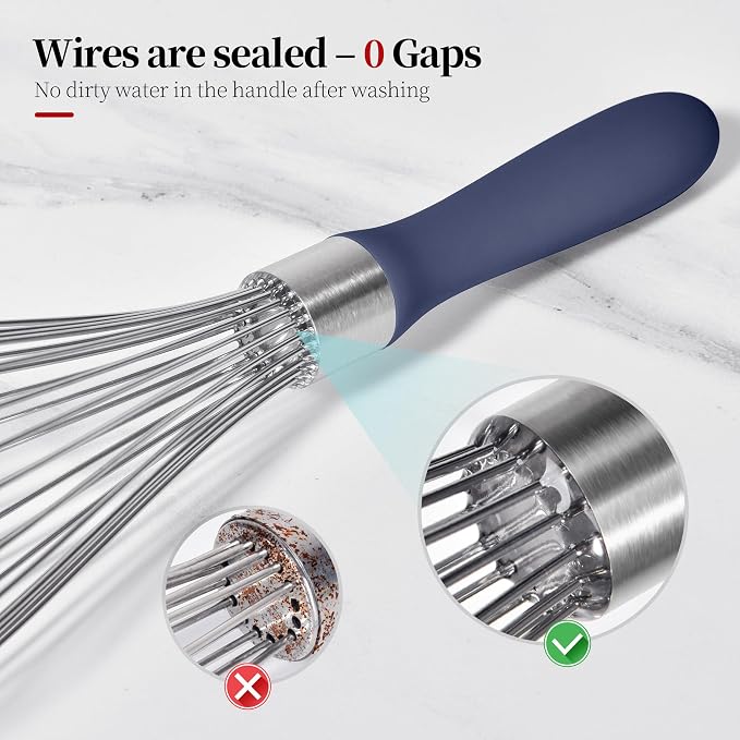 18/8 Stainless Steel Cooking Balloon Whisk (Large, Midnight Blue) | Heavy Duty Metal Kitchen Wire Whisker Wisking Tool Egg Beater Hand Mixer for Mixing Baking Beating Stirring Sauce Flour