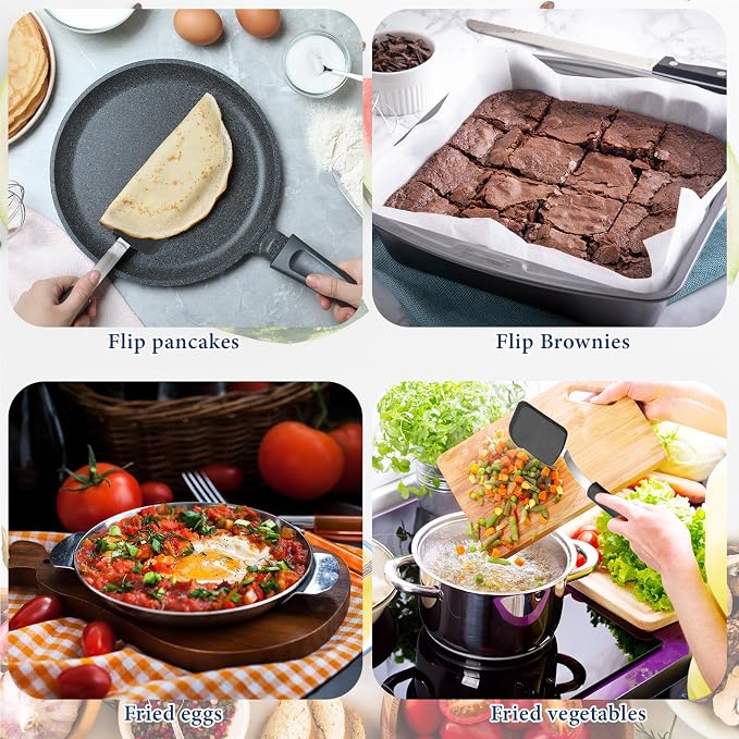 Gejoy 4 Pcs Silicone Cookie Spatula Turner Mini Brownie Spatula Flexible Silicone Spatulas Nonstick Cookware Heat Resistant No Scratch Flipper Baking Utensils for Egg Pancake(Black)