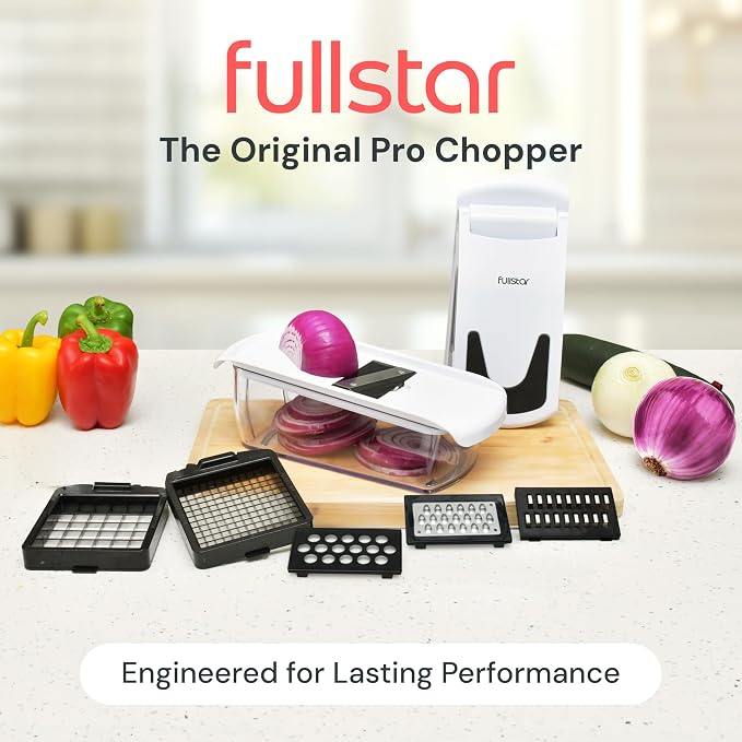 Fullstar Pro Original Vegetable Chopper & Mandoline - Chopper & Mandoline Lids - Food Chopper with Container, Fruit Slicer, Onion Dicer - All-in-One Prep Tool - Kitchen Gadgets & Gifts (6 in 1, White)
