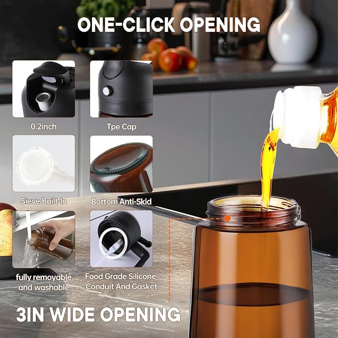 Oliver Oil Sprayer Dispenser for Cooking Bottle 16oz Dark Glass Black | 2-in-1 Lightproof Borosilicate Glass Oil Bottle, Wide Mouth for Easy Refill Clean